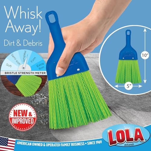 LOLA Heavy Duty Whisk Broom, Hand Brush, Durable Bristles, Whisks Away Dirt & Debris, Compact, Hang Hole for Easy Storage, Indoor/Outdoor, 1 Pack