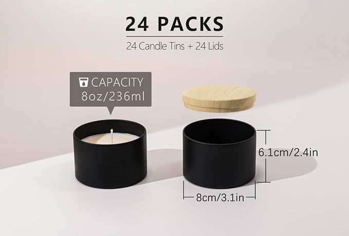 Aroparc Candle Tins 8oz with Lids, 24 Pack Seamless Candle Containers - Image 2