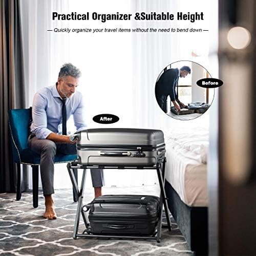 Tangkula Luggage Rack (Set of 2), Folding Metal Suitcase Luggage Stand, Doubl...