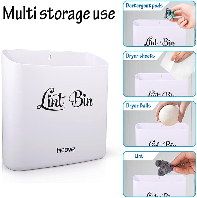 Picowe Magnetic Laundry Storage, Large Lint Holder Bin - Image 4