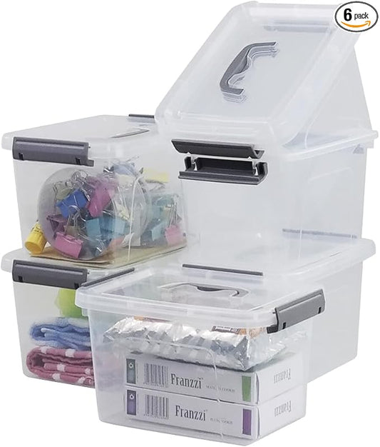 Bringer 6-Pack 5 L Clear Plastic Storage Box, Small Storage Latch Bin by Bringer