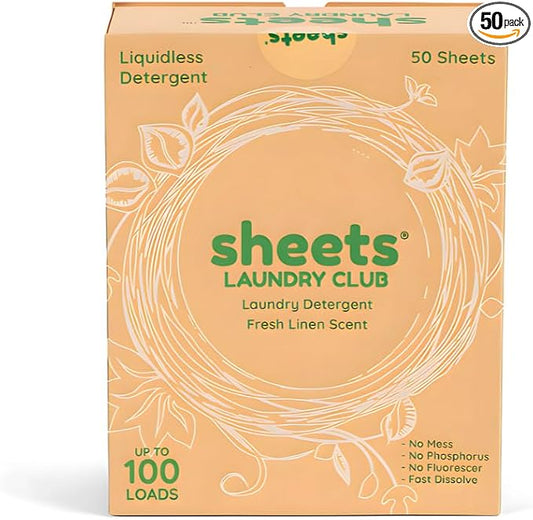Sheets Laundry Club Laundry Detergent Sheets – 50 Sheets, Fresh Linen, by SheetsLaundryClub
