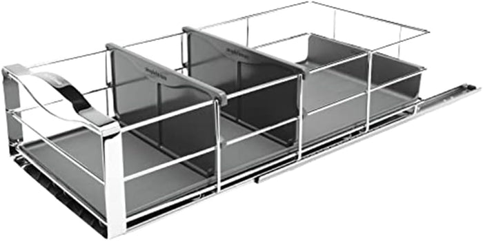 simplehuman 9-Inch Pull-Out Cabinet Organizer, Under Cabinet Sliding Drawer for Kitchen Bathroom, Heavy-Gauge Steel Frame, Removable Drip Guard, Ball-Bearing Tracks, Grey Plastic