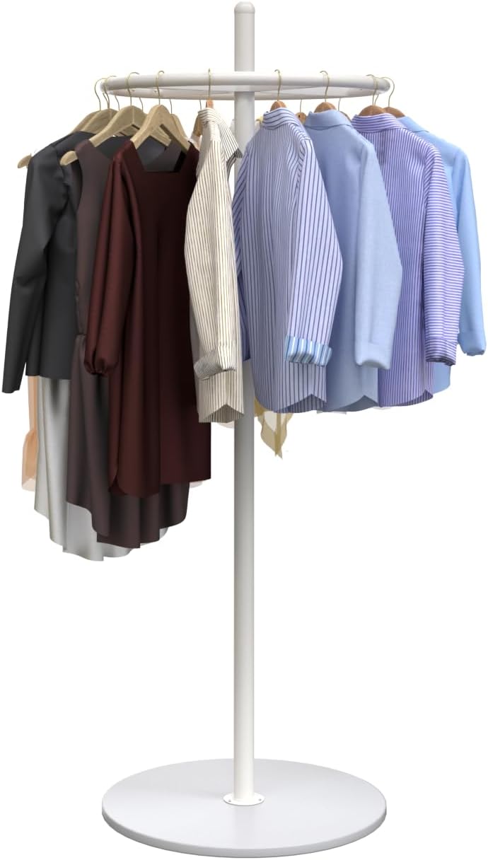 21.6in Rotatable Clothes Rack Round Heavy Duty Rack For Boutiques(White)