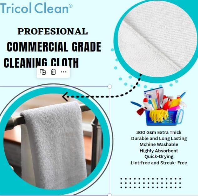 Tricol Clean Professional Extra-Thick Microfiber Cleaning Cloth 12 Pack White - Image 2