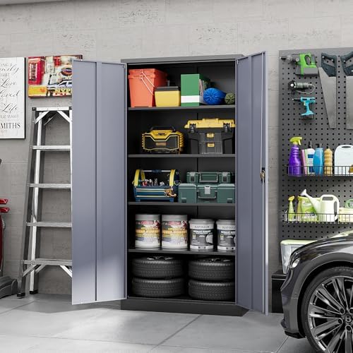 Yizosh Metal Garage Storage Cabinet with Lock, 72" Locking Tool Cabinets...