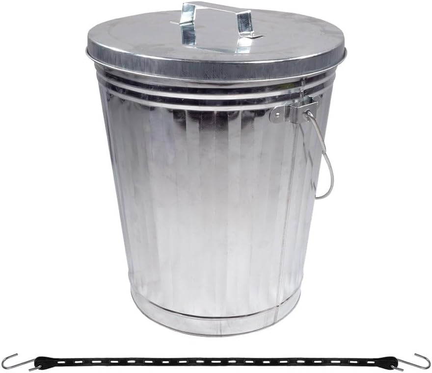 Mytee Products Galvanized Trash Can with Lid Ideal for Trailers - 10 Gallon Steel Mounted Small Outdoor Garbage Can for Home, Office, Bathroom, Kitchen - Fire and Heat Resistant