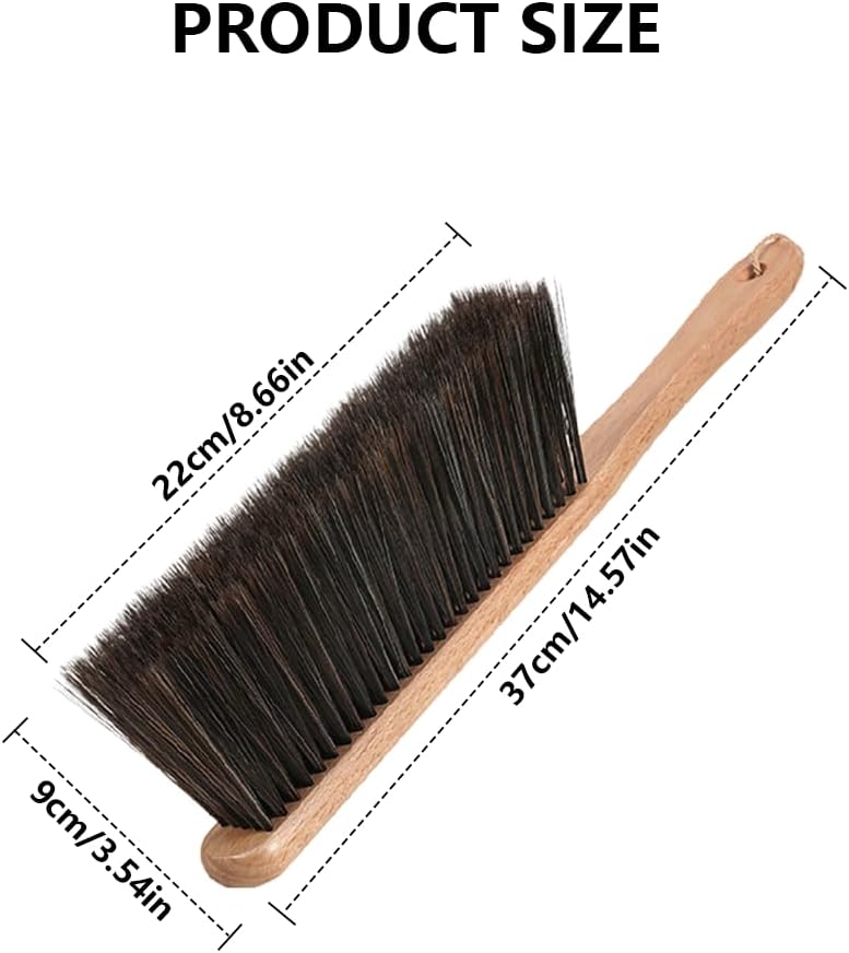 Woooden Dust Brush, Hand Broom Bench Brush, with Long Wood Handle Whisk Broom Soft Bristle Brush for Car Fireplace Clothes Counter Sofa Bed Household Cleaning, 2 Pieces