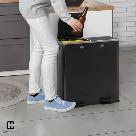 CAPHAUS Black Dual Trash Can w/Double Lid, Trash & Recycle Bins Combo, - Image 9