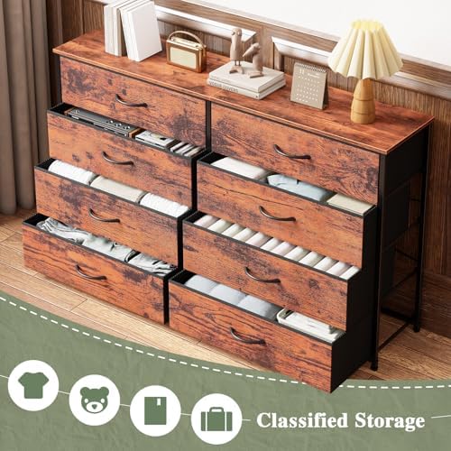 Furnulem Long Dresser for Bedroom, TV Stand for 55'', 8 Drawer Dorm D...