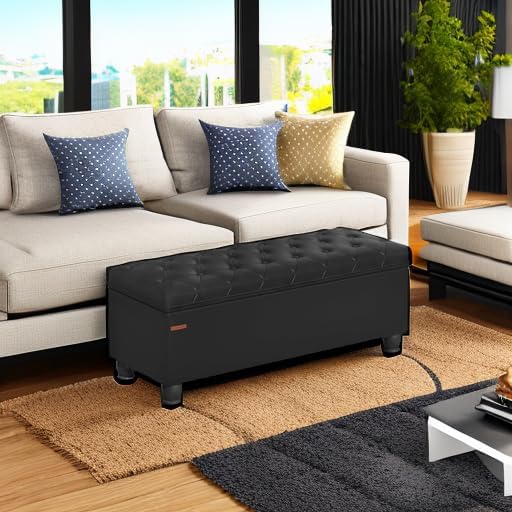 SONGMICS Storage Ottoman, Storage Bench, Tufted Entryway Bedroom Bench - Image 2