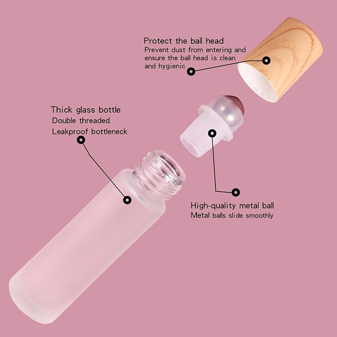 12 Pack Essential Oil Roller Bottles, 10ml Empty Frosted Glass Roller Bottles - Image 2