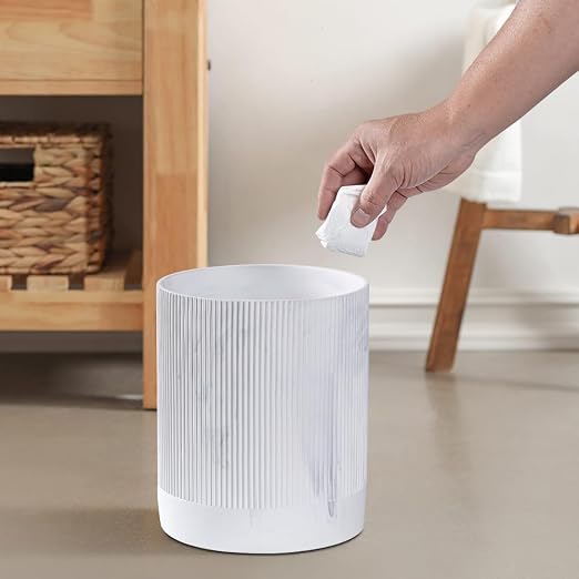 Polytree White Marble Stripe Wastebasket, Round Bathroom Trash Can 2.5 Gallon - Image 7