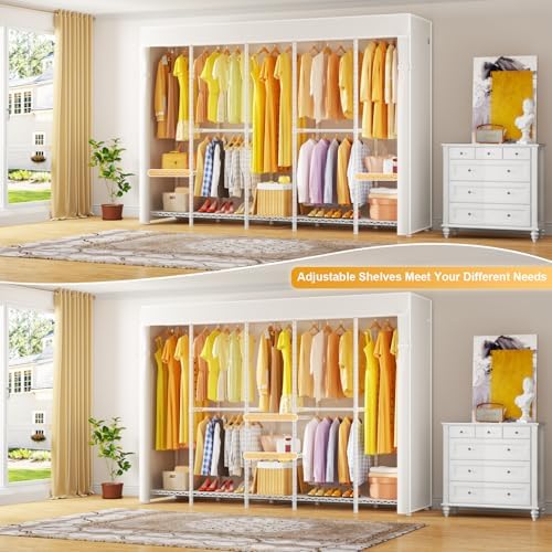 ULIFHOME H50C Clothes Rack with Cover, Large Covered Clothing Rack, White