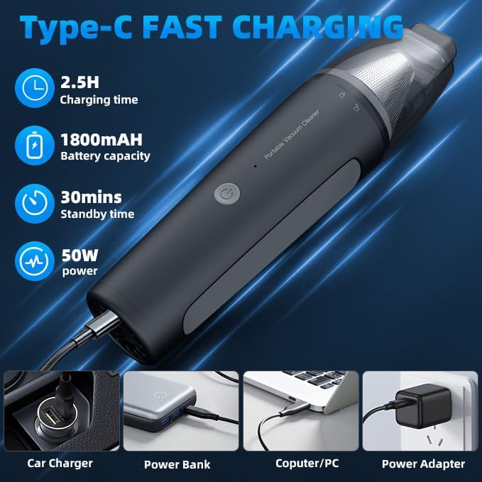 PATO Handheld Vacuum, 13000PA Portable Cordless Car Vacuum Cleaner, Suction and - Image 4