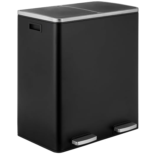 16 Gallon Rectangular Stainless Steel Trash Can, Dual Compartment Garbage Bin by ComfyCorner