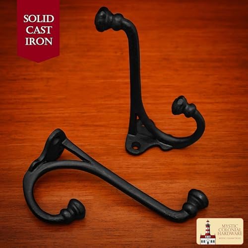 Mystic Colonial Rustic Cast Iron Wall Hooks Heavy Duty Retro Utility Hooks fo...