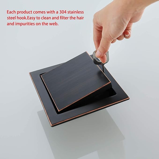 RANDOM Oil Rubbed Bronze Shower Drain Square 6 inch - Image 6