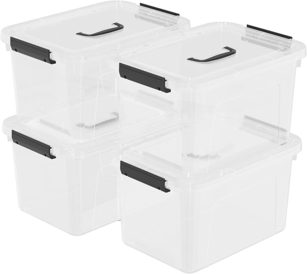 4 Pack 10.5 Quart Plactic Storage Latch Bin, Clear