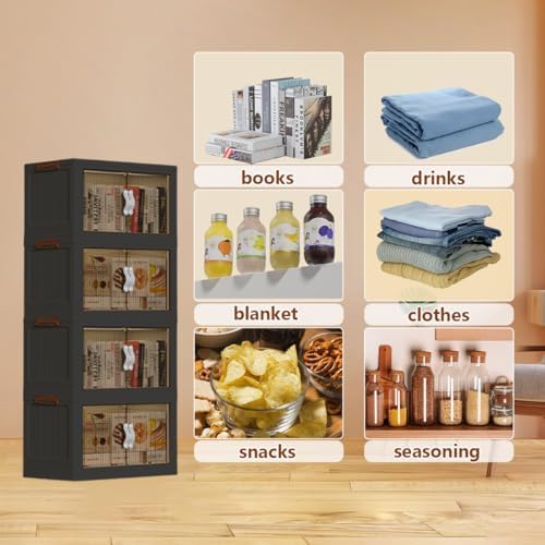 Collapsible Storage Bins with Lids and Front Doors, Heavy-Duty Stackable Plas...