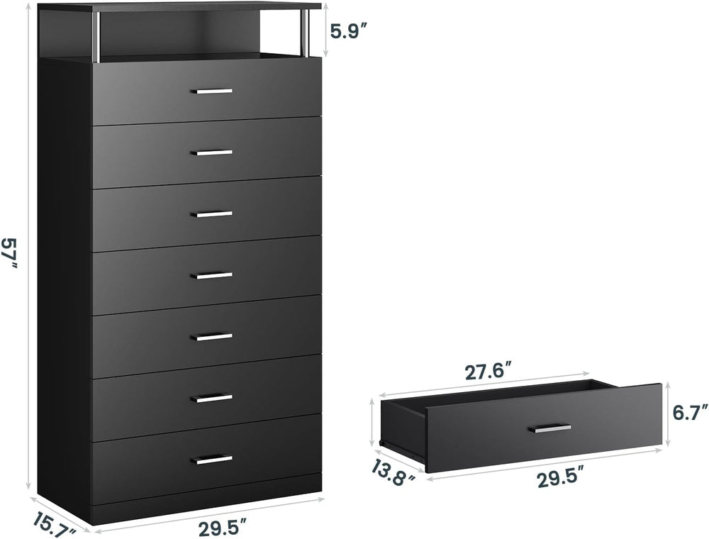 AOGLLATI Black Tall Dresser for Bedroom with Column Design & Led Lights, ...