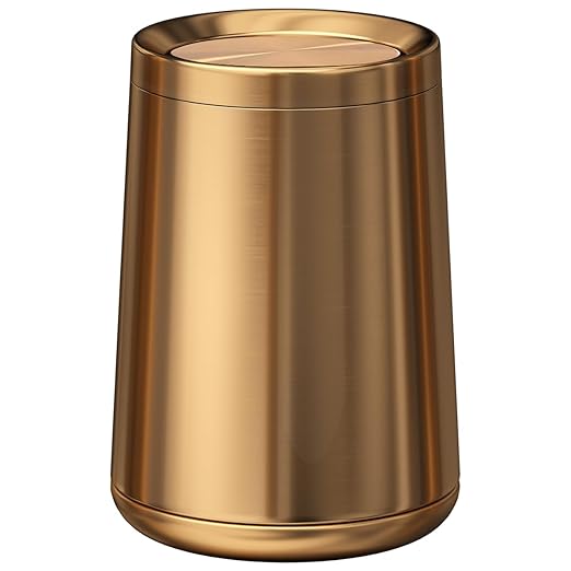 10 L/2.6Gallen, Swing Lid Gold Brass Trash Can, Brushed Nickel Garbage Can by LEASYLIFE