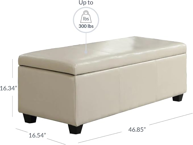 BELLEZE Storage Faux Leather Ottoman, 47 Inch Bench Bedroom Bench - Image 3