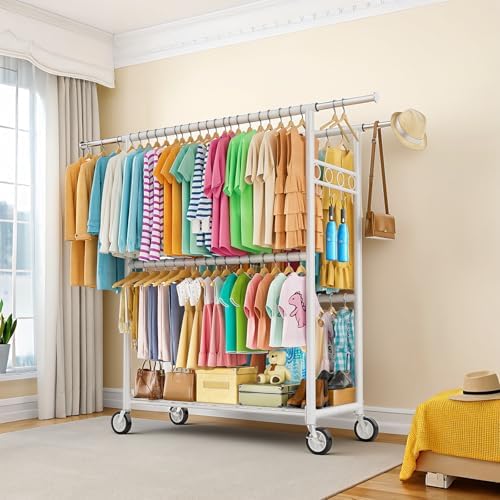 Heavy Duty Clothes Rack Load 1060LBS, Four Rods Rolling Clothing Racks for Ha...