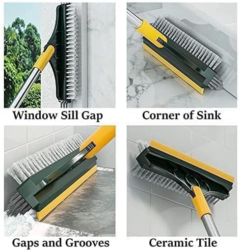 3 in 1 Toilet Bathroom Cleaning Brush with Wiper and Long Handle - 180° Rotate Floor Scrub Brush for Tiles, Home Kitchen Bathroom Toilet Cleaning Brush (Yellow, Min 1 Quantity)