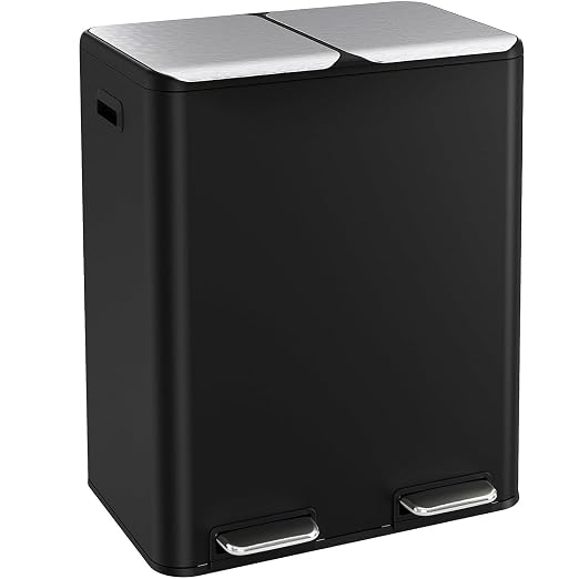 16 Gal Dual Trash Can, Stainless Steel Kitchen Garbage Bin, Recycle Dustbin by ComfyCorner