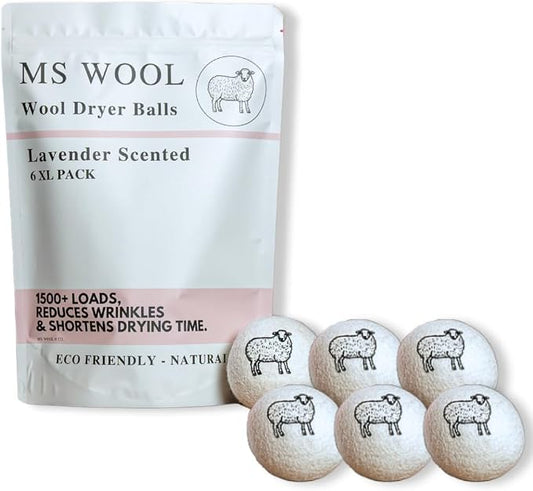 Lavender Scented Wool Dryer Balls – 6 XL Pack – Natural Fabric Softener by MsWool