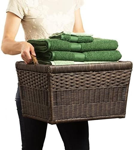The Basket Lady Lift-Off Lid Wicker Storage Basket, M, Walnut Brown