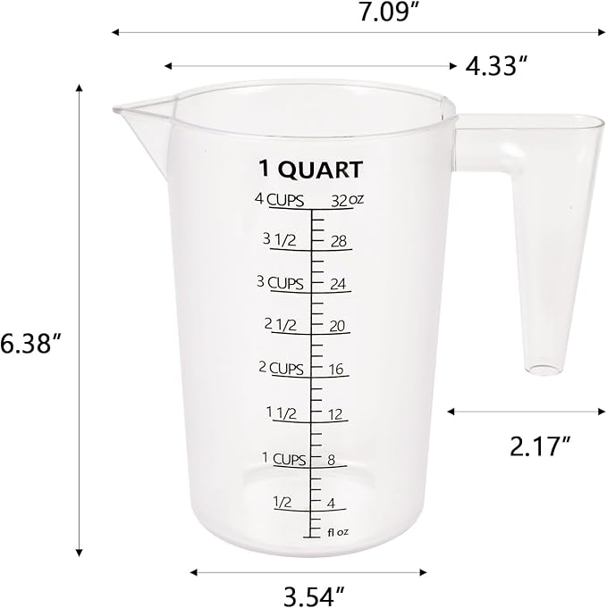 Food-Grade Plastic Measuring Pitcher – 32 Ounce & 4 Cups Measuring Cups - Image 2