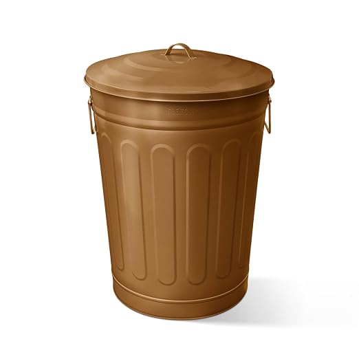 Plexon Round Trash Can 13 Gallon, Vintage Metal Outdoor Trash Can by Plexon