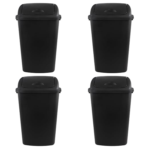 Zopnny 4-Pack Lidded Trash Can, 13 Gallon Black Plastic Garbage Bin - Image 4