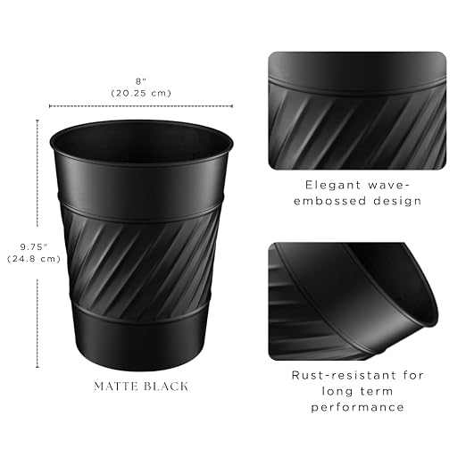 Monarch Abode Black Handcrafted Wave Embossed Metal Wastebasket - Image 2