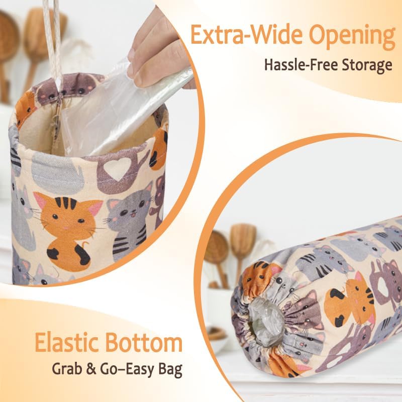 Plastic Bag Holder, Cute Grocery Bag Holder for Plastic Bags, Wall Mount Bags Dispenser for Home Kitchen Decor (Cat)