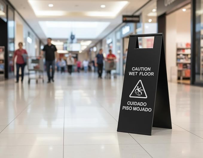 2 Pcs Wet Floor Sign, 24 Inch Black Stainless Steel Caution Wet Floor Sign - Image 5