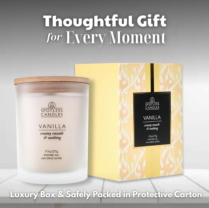 Vanilla Candle - 9.7 oz /275g Vanilla Scented Candle in Cream Frosted Glass Jar - Image 5