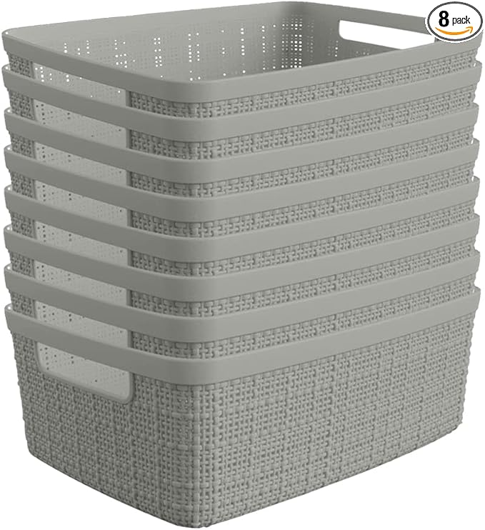 Curver Jute Decorative Plastic Organization and Storage Basket Perfect Bins by Curver