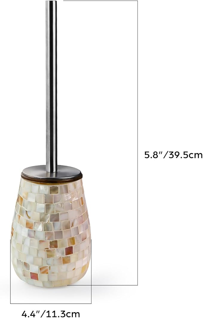 WDHODEC Natural Shell Toilet Brush and Holder Set Mosaic Glass, Stainless Steel - Image 6