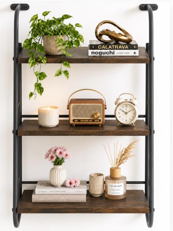 Floating Shelves for Wall,3-Tier Rustic Wood Ladder Wall Shelf,16" Brown