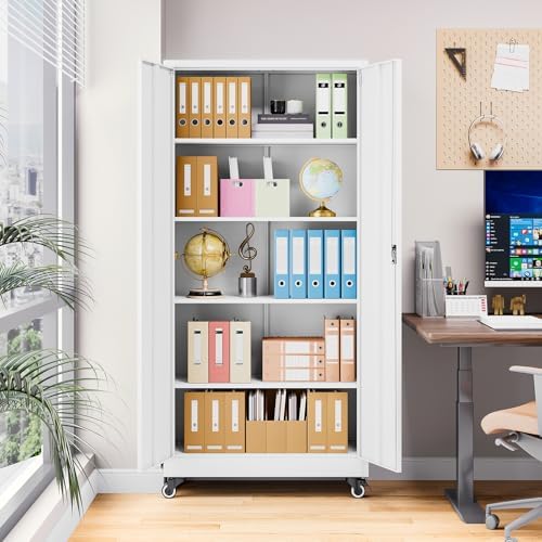 Metal Garage Storage Cabinet with Locking Doors and Adjustable Shelves, Wide ...