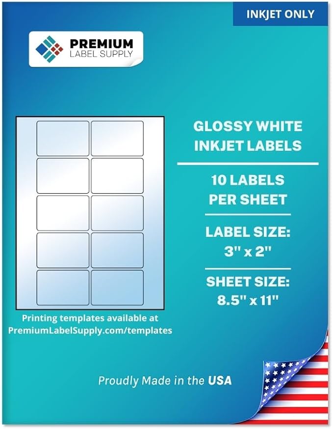 Premium Label Supply Glossy White Sticker Labels – 3" x 2" – by PremiumLabelSupply