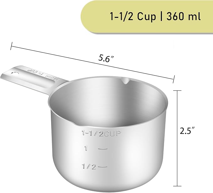 1PCS 1-1/2Cup Single Measuring Cup, Stainless Steel Measure Scoop, Metric and - Image 2