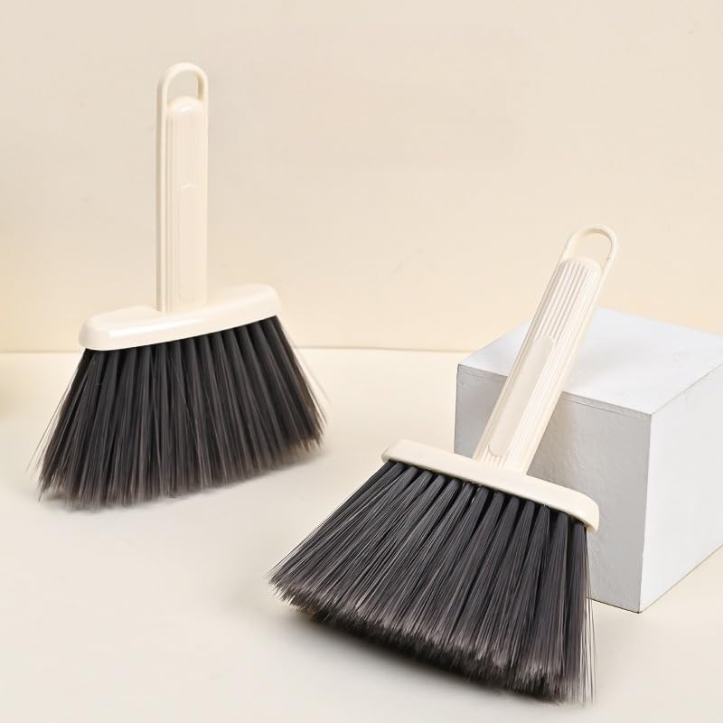 Mini Broom Multi-Purpose Cleaning Brush with Beige Handle Gray Bristles Handheld Design 3.94in Handle Length for Crevice Cove Cleaning