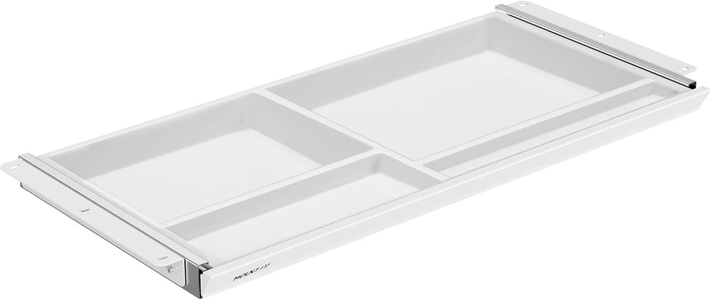 Mount-It! Under Desk Drawer with 4 Compartments, Deep Low-Profile Slide-Out S...