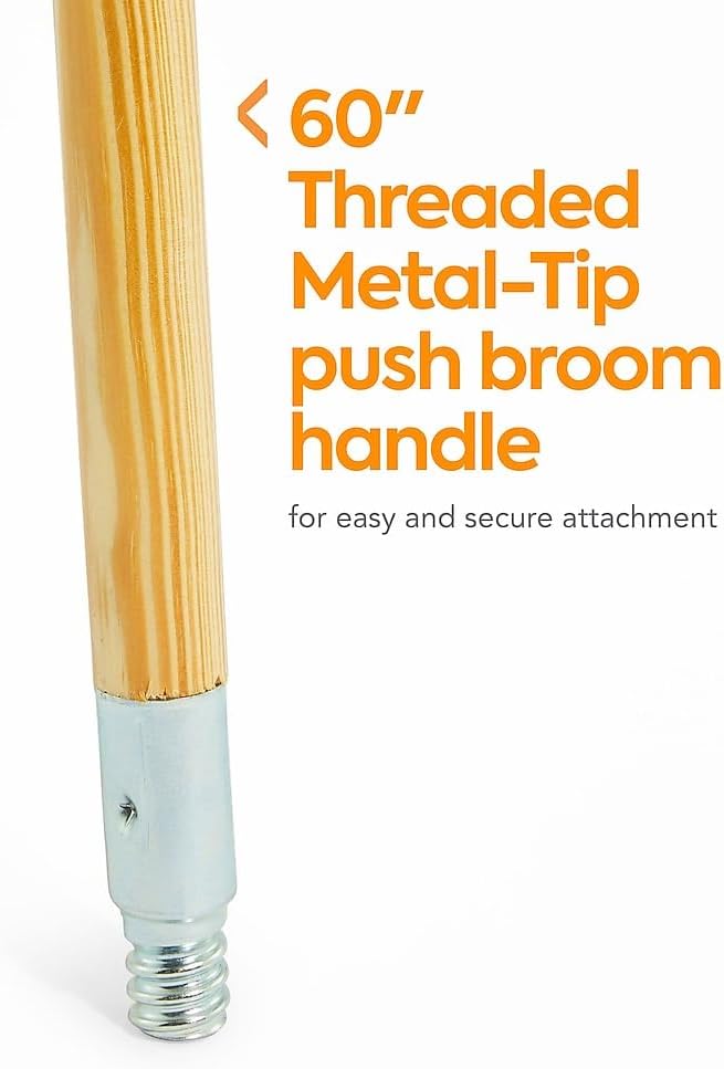 COASTWIDE Professional 60" Wood Push Broom Handle, Threaded Metal Tip