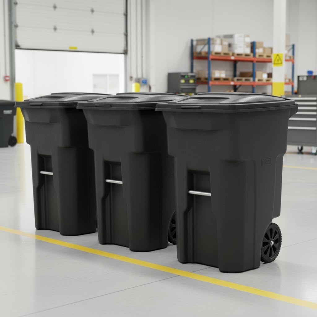 48 Gallon Garbage Cans Trash Cans With 2 Rugged Wheels Ergonomic Handle And Lid Heavy Duty Construction Built For Toughness And Maximum Impact Resistance Perfect For Both Indoor Or Outdoor Use