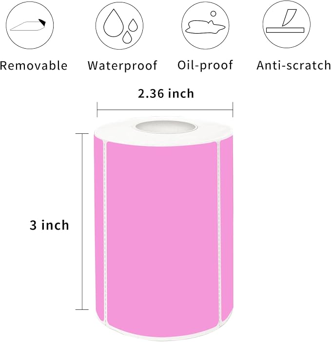 2×3 Inch Pink Removable Thermal Labels, Thermally Printable, 300 Sheets per Roll - Image 2